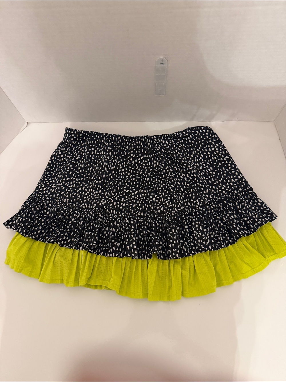Tail Black Printed Mini Skirt with Neon Yellow Ruffle